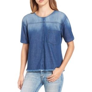 BP Distressed Chambray Top with Frayed Hem sz XXS